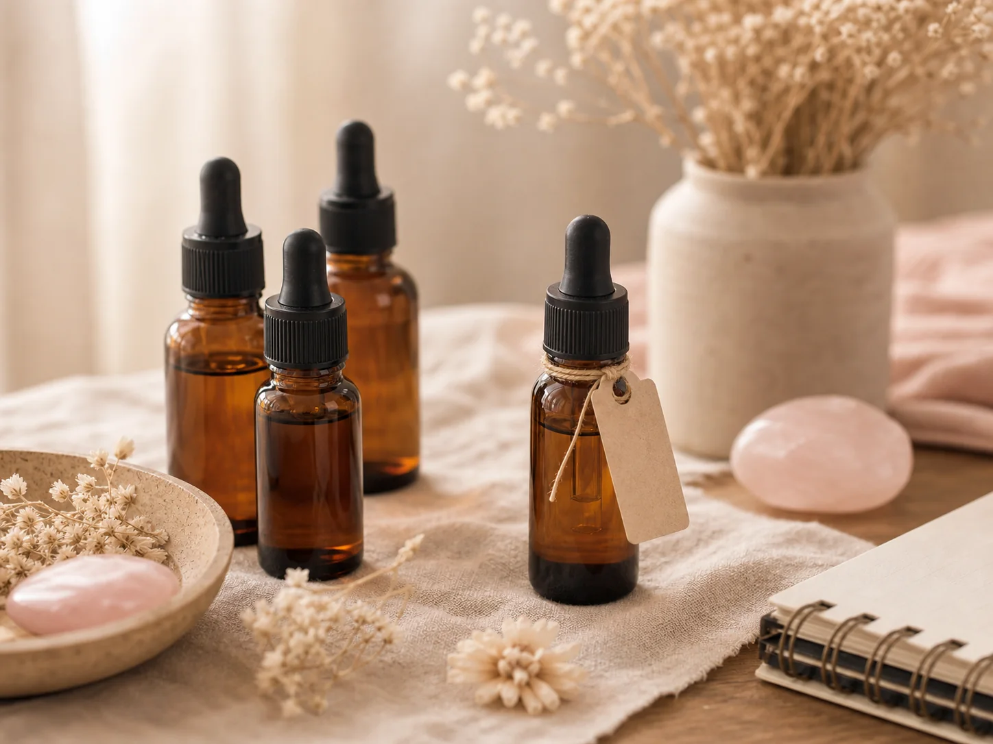 Fiole de Fleurs de Bach et détails naturels