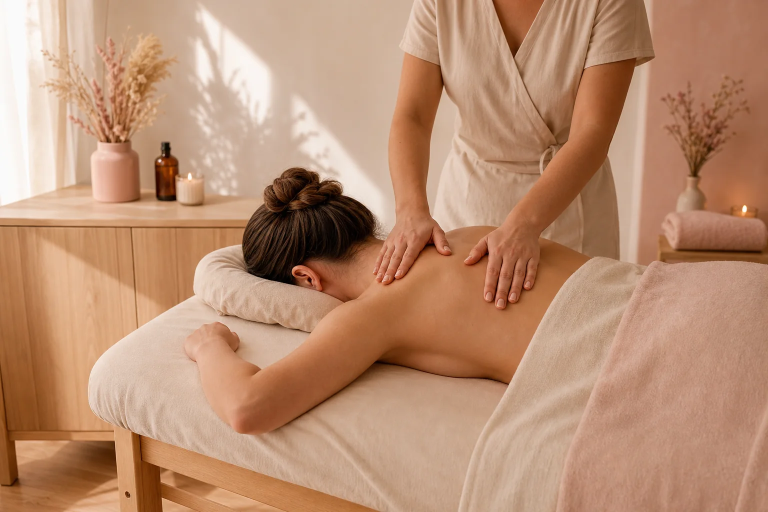 Massage bien-être sur table dans une ambiance cocon