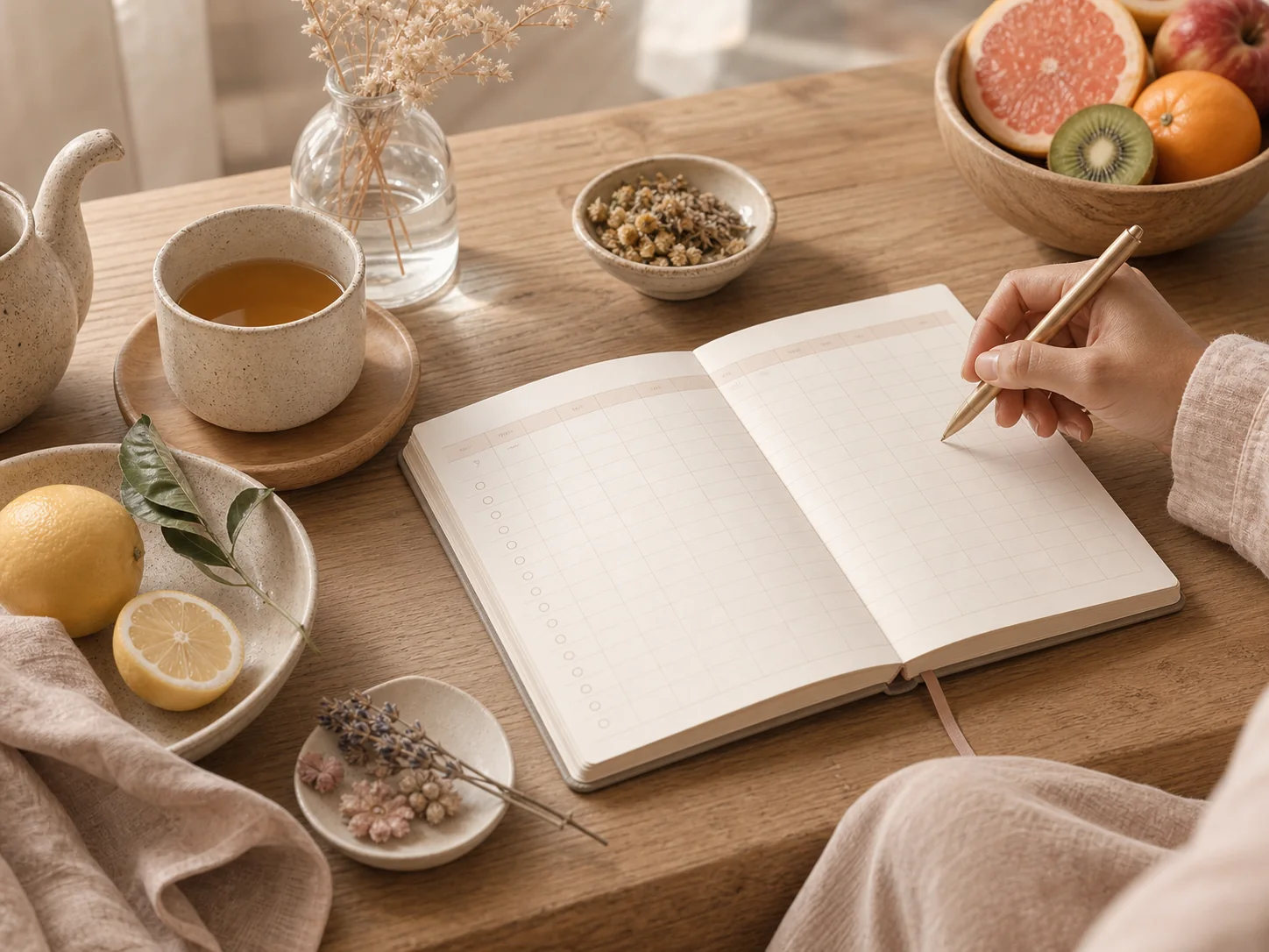 Carnet, tisane et repères d'hygiène de vie